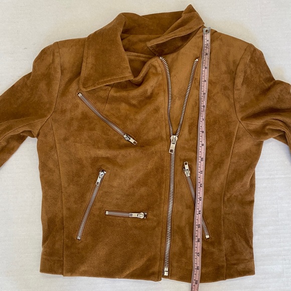 Lulu’s “Suede” With Love faux suede caramel-colored zip Moto jacket Sz Small - Picture 12 of 14